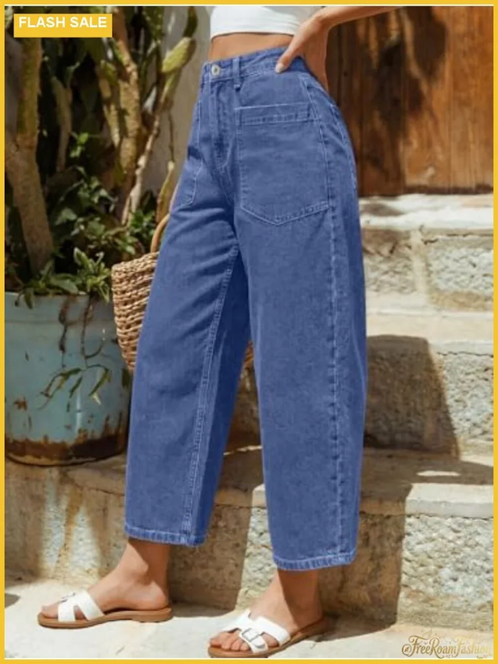 Trendy Queen Women's High Waisted Barrel Jeans - Vintage Wide Leg Ankle Length
